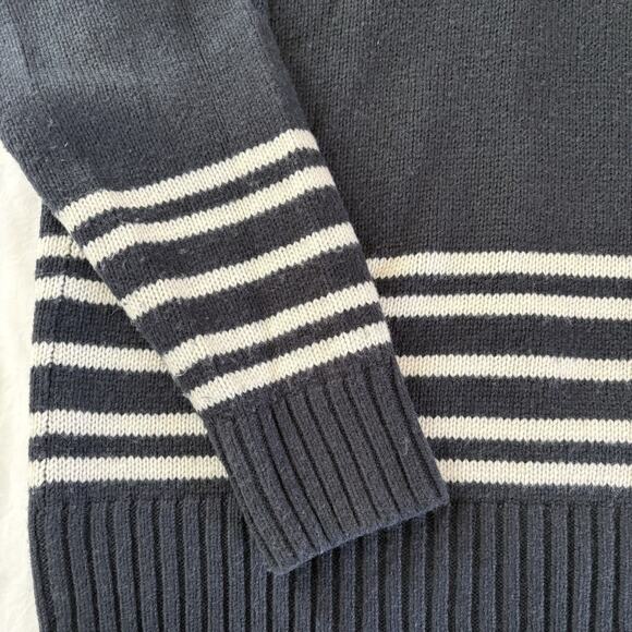 Nautica Sweater Men's Large Navy Blue Pullover Shawl Neck 2 Button White Stripes - Picture 3 of 10